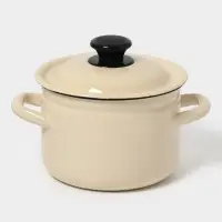 Кастрюля эмалированная, 2 л, d=17 см, с крышкой, без декора, цвет слоновой кости
