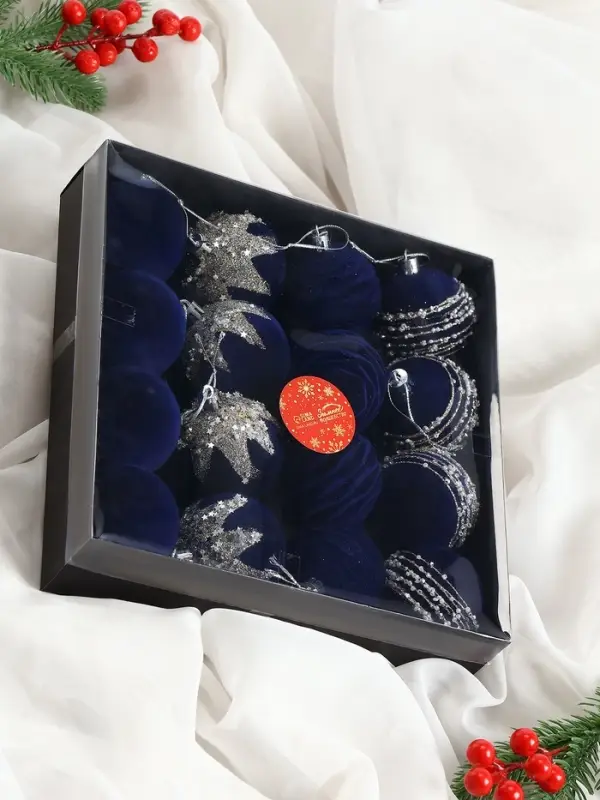 Набор шаров пластик d-6 см, 16 шт Набор шаров пластик d-6 см, 16 шт "Бархат. Маскарад" синий