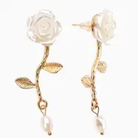 Серьги "Цветок розы", цвет белый в золоте Серьги "Цветок розы", цвет белый в золоте