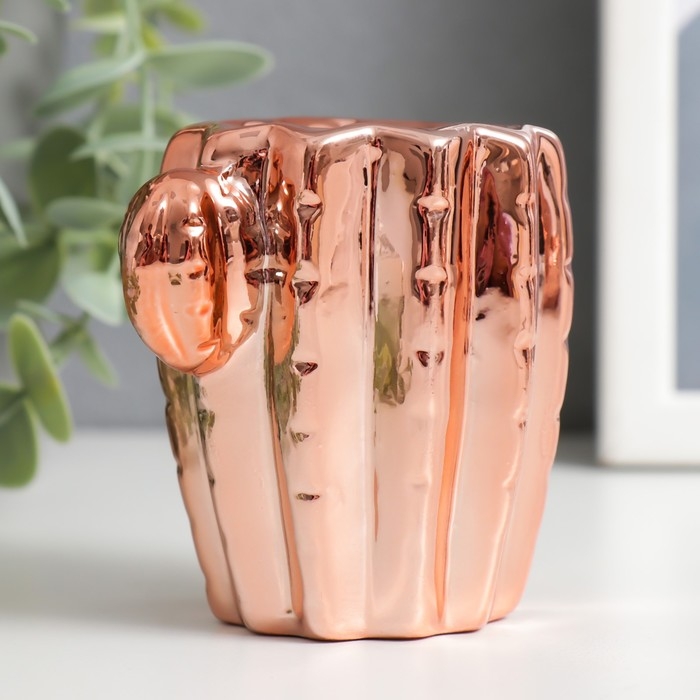 Подсвечник керамика на 1 свечу "Кактус" d-4 см золото 7,5х7,5х6,8 см