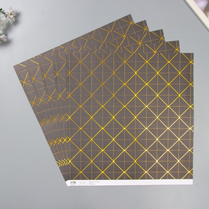 Бумага для скрапбукинга двусторонняя Бумага для скрапбукинга двусторонняя "Версаль и ромбы золото" плотность 180 гр набор 5 шт 30,5х32 см