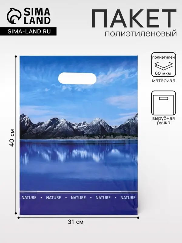 Пакет &laquo;Озеро&raquo;, полиэтиленовый, с вырубной ручкой, 31&times;40 см, 60 мкм