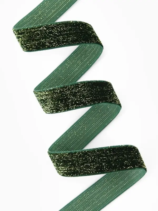 Лента бархатная, с золотым люрексом, 15 мм, 18&plusmn;1 м, зелёная №165