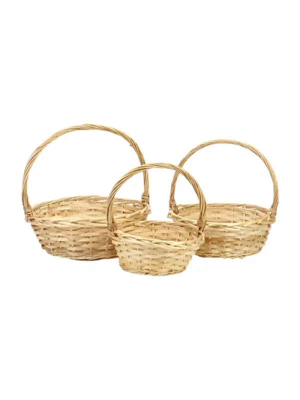 Набор корзин 3 шт плетеных 35х35х14 30х30х12 25х25х10 ПЛЕТ ручка h=_ см Natural