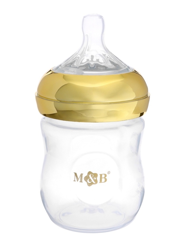 Бутылочка для кормления с наклейками «Золотой малыш» от 0 мес., 150 мл., цвет золотой, M&B