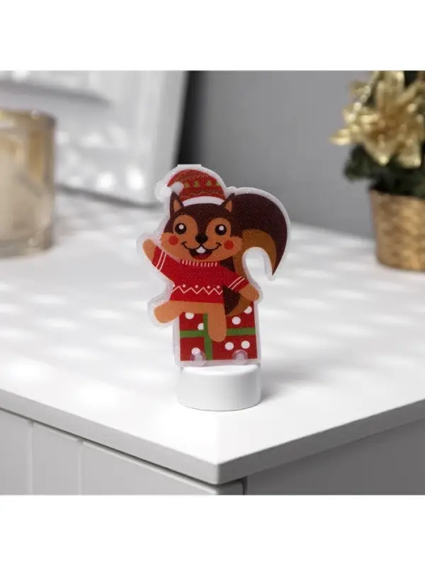 Световая картинка на подставке &laquo;Белочка&raquo;, 11 см, 1 LED, от батареек, свечение тёплое белое