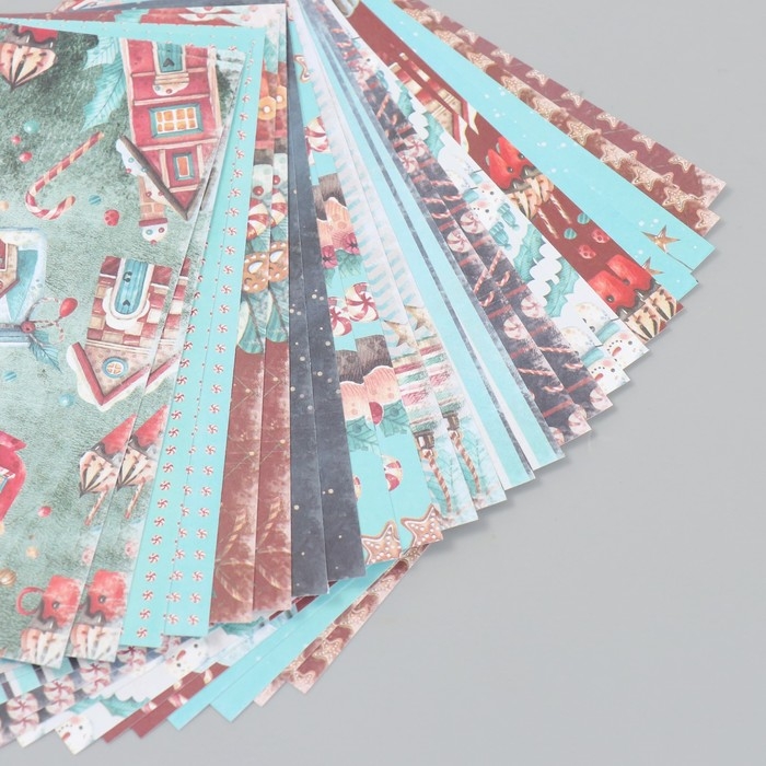 Набор бумаги для скрапбукинга 24 листа 12 дизайнов Набор бумаги для скрапбукинга 24 листа 12 дизайнов "Рождество" 160 гр 15,2х15,2 см
