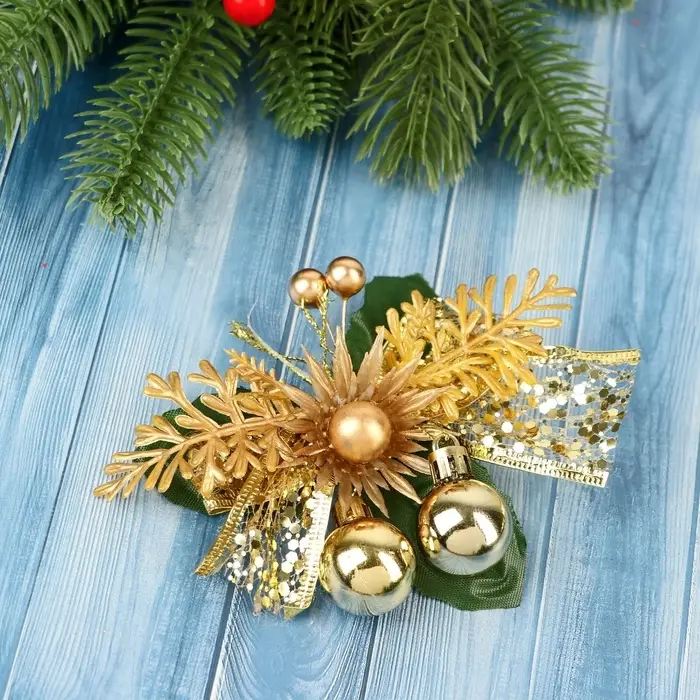 Ёлочные игрушки 2 шт. &laquo;Зимнее волшебство. Зимнее чудо&raquo; пластик, цветок шарики, 12&times;11 см, золото