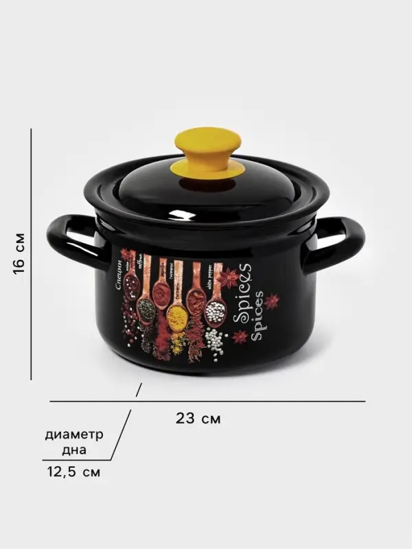 Кастрюля эмалированная &laquo;Карри&raquo;, 2 л, d=17 см, с крышкой, чёрная