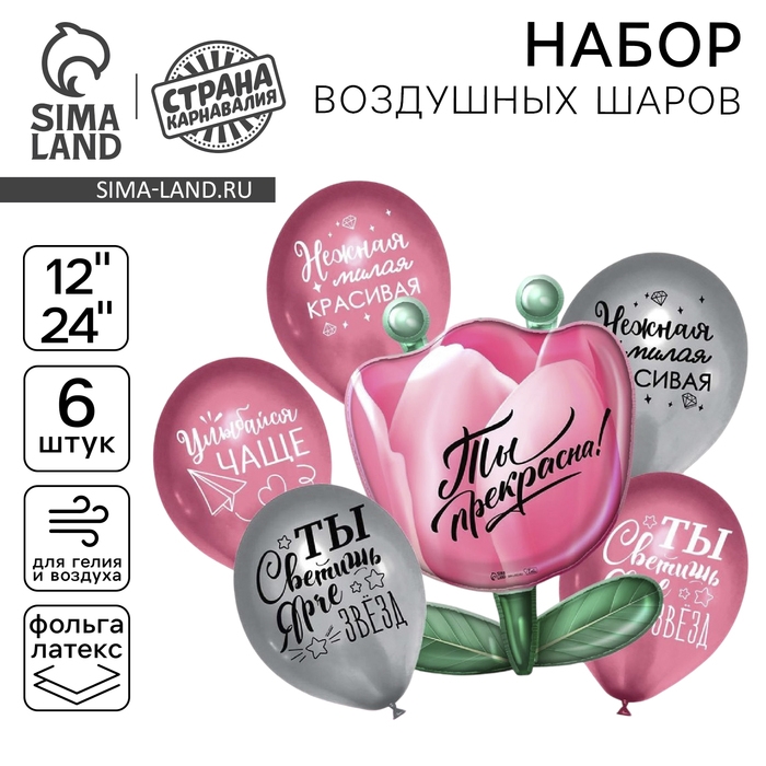 Набор воздушных шаров &laquo;Цветок&raquo;, фольга, латекс, 6 шт.