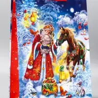Пакет подарочный новогодний ламинированный, «Дед Мороз и Конь» , 33×10×42.5 см