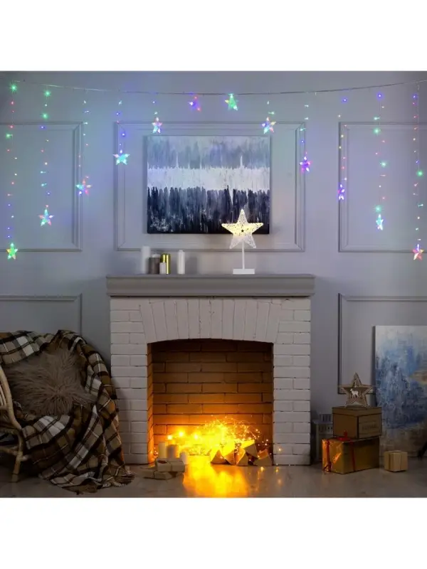 Гирлянда &laquo;Бахрома-арка&raquo; 2.5&times;1.2 м с насадками &laquo;Звёзды&raquo;, IP20, прозрачная нить, 136 LED, свечение мульти, 8 режимов, 220 В