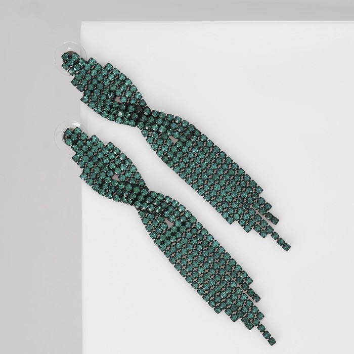 Серьги висячие со стразами «Маскарад» икс, цвет зелёный, 9 см Серьги висячие со стразами «Маскарад» икс, цвет зелёный, 9 см