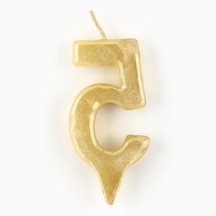 Свеча для торта, цифра «5», золото, 3 х 6 см Свеча для торта, цифра «5», золото, 3 х 6 см