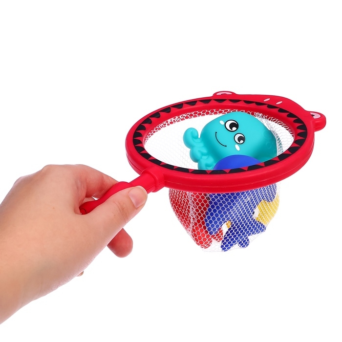 Резиновые игрушки, для купания в ванной, набор, с сачком, МИКС Резиновые игрушки, для купания в ванной, набор, с сачком, МИКС