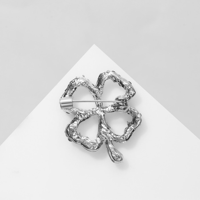 Брошь «Клевер» контур, цвет изумрудный в серебре Брошь «Клевер» контур, цвет изумрудный в серебре