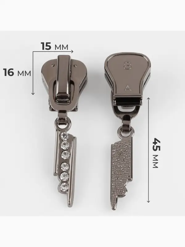 Бегунок для молнии &laquo;Трактор&raquo;, №8, &laquo;Стразы&raquo;, 10 шт., цвет чёрный никель