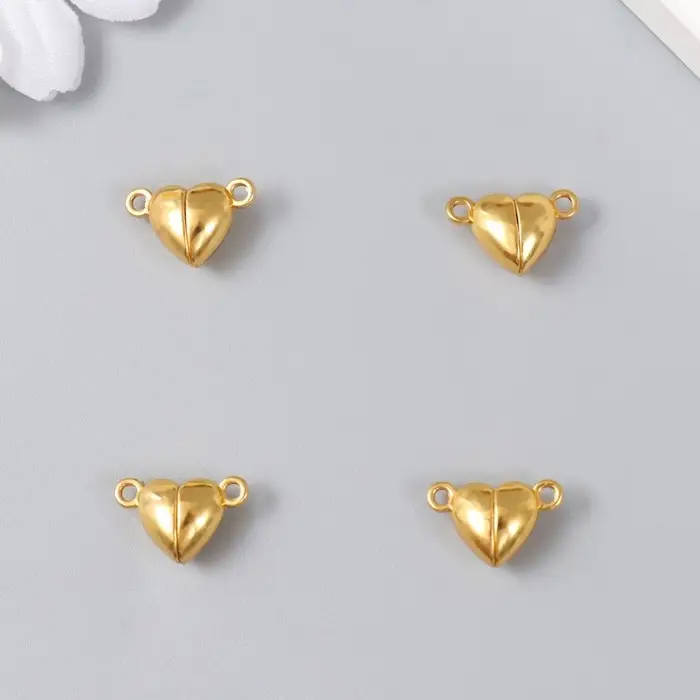 Фурнитура для бижутерии и украшений, замок магнитный &laquo;Арт Узор. Сердечко&raquo;, 2 шт., металл, золото, 1.2&times;1.2 см