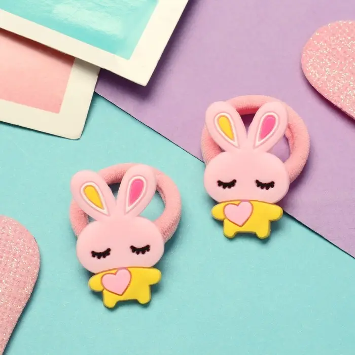 Резинки для волос «Крошка», набор 2 шт., зайка, 3 см, розовые Резинки для волос «Крошка», набор 2 шт., зайка, 3 см, розовые