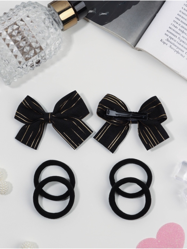 Набор для волос Набор для волос "Школьница галант" (4 резинки 3,5 см, 2 зажима 6,5 см) полосы, чёрный