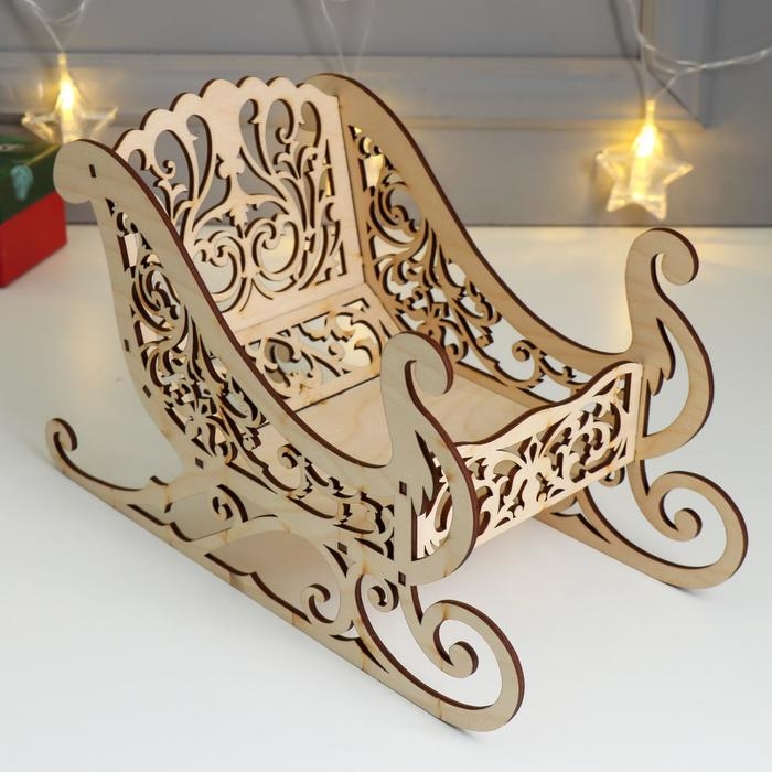 Шкатулка дерево для конфет  Шкатулка дерево для конфет "Новогодние Сани" (набор 6 деталей)  28,5х17х12 см