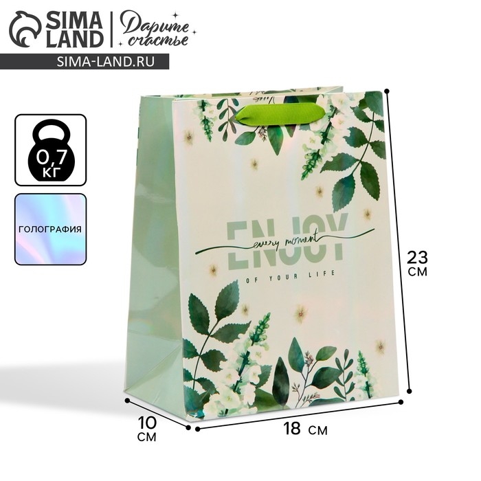 Пакет подарочный ламинированный, упаковка, «Наслаждайся моментом», радужная голография, MS 18 х 23 х 10 см Пакет подарочный ламинированный, упаковка, «Наслаждайся моментом», радужная голография, MS 18 х 23 х 10 см