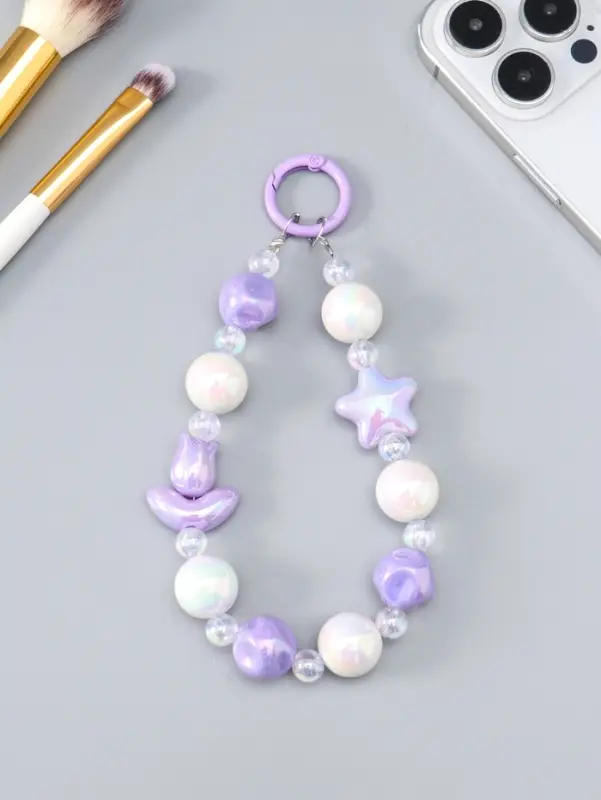 Брелок на карабине "Тюльпаны и звёзды" сиренево-перламутровый 11х4х1,5 см