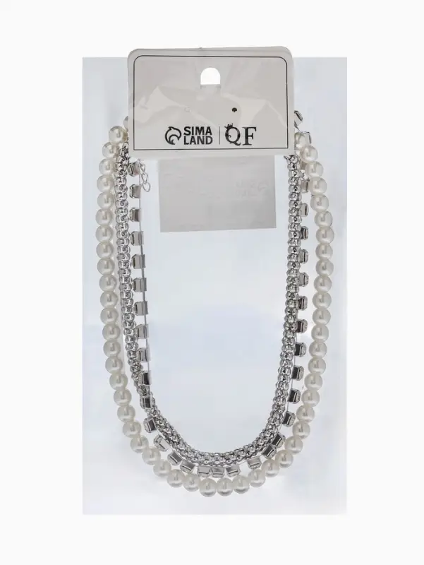 Чокер "Стиль" (набор 3шт) шар №8, со стразинками, тянется, 35+удл, цвет белый в серебре