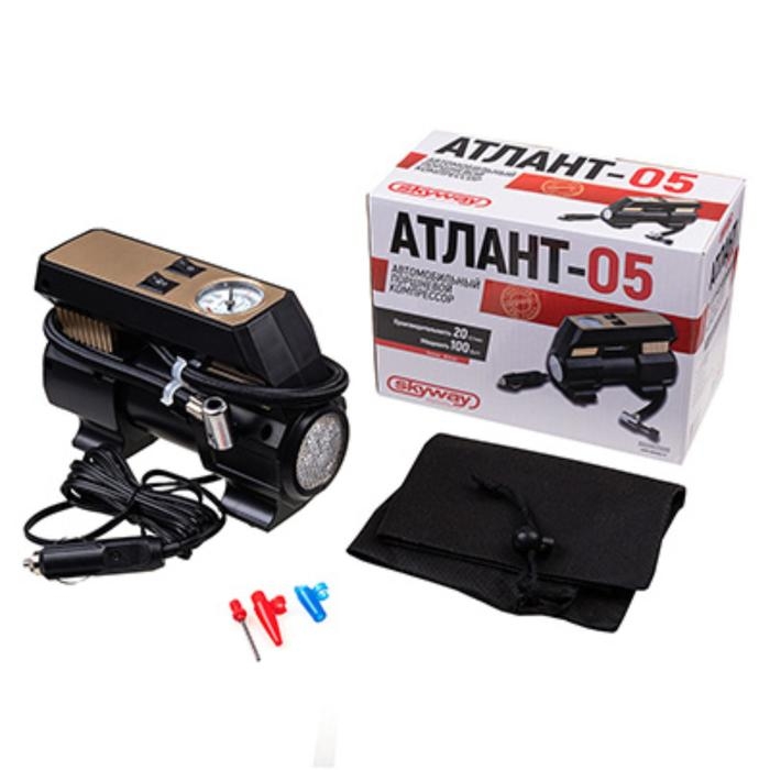 Компрессор автомобильный, пластиковый, 20 л/мин, SKYWAY, Компрессор автомобильный, пластиковый, 20 л/мин, SKYWAY, "АТЛАНТ-05", 7АТМ с фонарем, S02002005