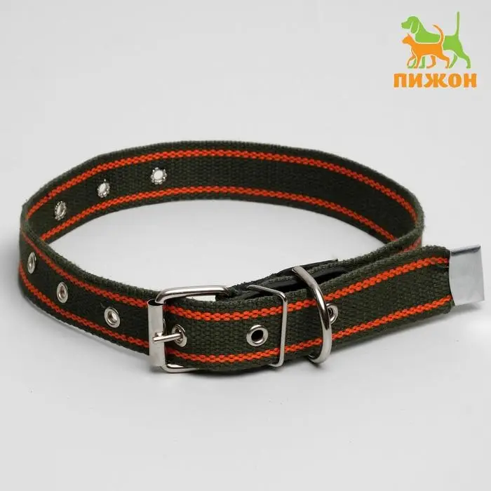 Ошейник брезентовый щенячий однослойный, 70 х 3 см, ОШ 32-66 см, хаки/оранжевый Ошейник брезентовый щенячий однослойный, 70 х 3 см, ОШ 32-66 см, хаки/оранжевый