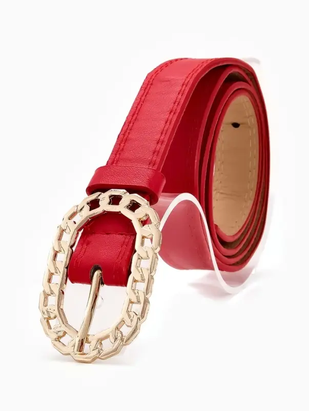 Ремень жен 04-01-01-01, Июнь2503, 2,5*0,3*110 см, без винта, пряж золото, 1 прокол, красный   109031