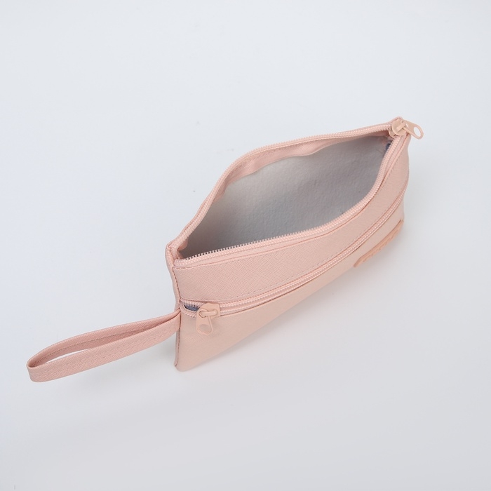 Косметичка-пенал на молнии, наружный карман, цвет персиковый
