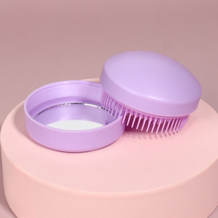 Расчёска массажная, круглая, складная, с зеркалом, d = 7,5 см, в коробке, цвет сиреневый Расчёска массажная, круглая, складная, с зеркалом, d = 7,5 см, в коробке, цвет сиреневый