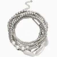 Браслет жемчуг "Барочный с цепями" (набор 7шт) , цвет белый в серебре