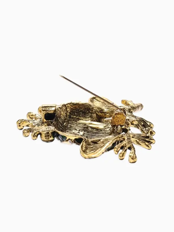 Брошь &laquo;Лягушка&raquo; принцесса, цвет зелёный в чернёном золоте