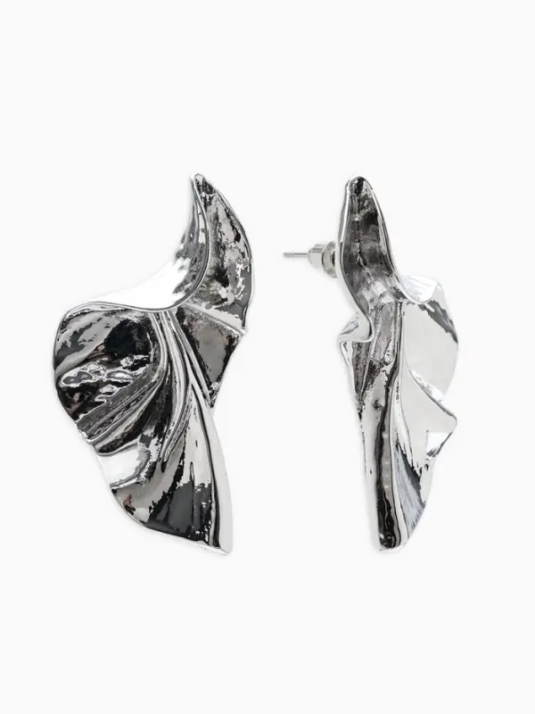 Серьги металл &laquo;Осенний лист&raquo;, искажение, цвет серебро