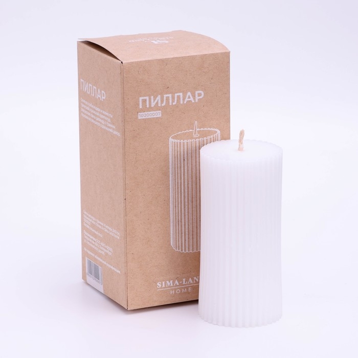 Свеча-цилиндр с гранями, 5х10 см, пальмовый воск, белая,6 ч  Sima Home Свеча-цилиндр с гранями, 5х10 см, пальмовый воск, белая,6 ч  Sima Home