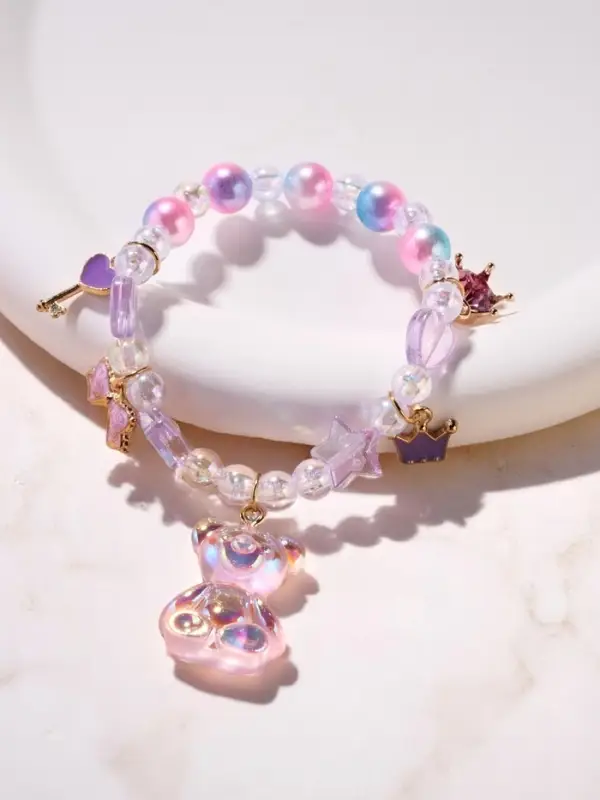 Браслет детский &laquo;Выбражулька. Мишка и звёзды&raquo;, d=5.5 см, фиолетовый