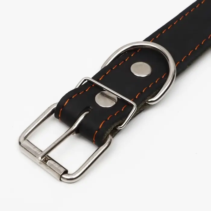 Ошейник комбинированный кожа/брезент, 69&times;3.5 см, ОШ 45-60 см, чёрный