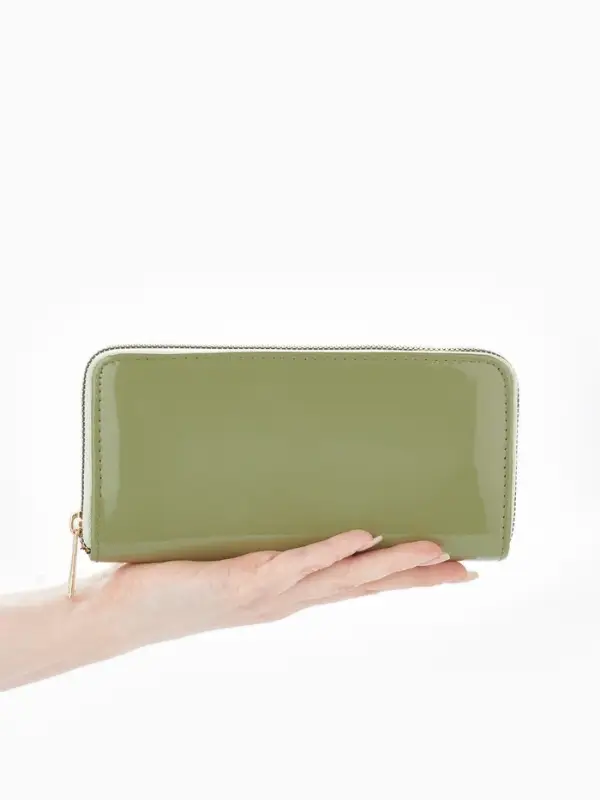 Кошелёк женский на молнии, 20&times;2&times;10 см, лаковый, зелёный