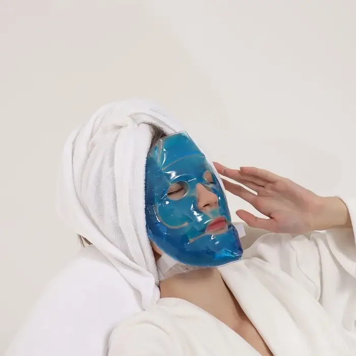 Маска для лица гидрогелевая, охлаждающая/согревающая, 22.5&times;19.5 см, синяя
