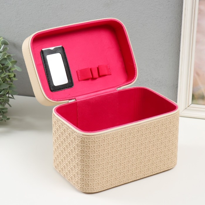 Шкатулка кожзам с зеркалом  Шкатулка кожзам с зеркалом "Вязка. бежевая" набор 3 шт 21х13,5х13;18,5х10,5х10;16,5х15х23 см