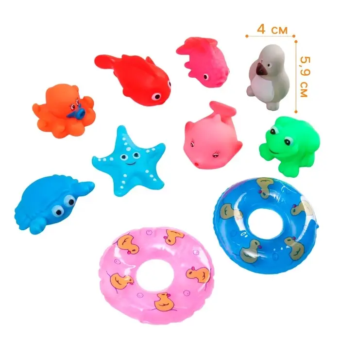 Резиновые игрушки для ванны Крошка Я &laquo;Морские жители&raquo;, с пищалкой, в наборе 10 шт.