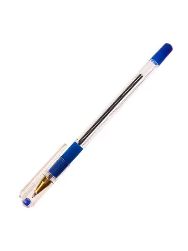 Ручка шариковая 0.5 мм, стержень синий, корпус прозрачный с резиновым держателем Ручка шариковая 0.5 мм, стержень синий, корпус прозрачный с резиновым держателем