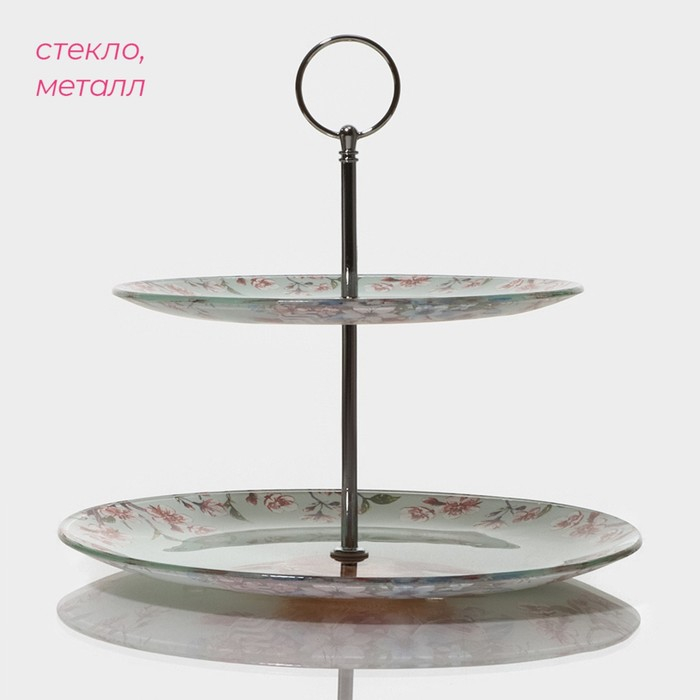 Фруктовница стеклянная 2-х ярусная круглая Доляна «Кролик», d=25/20 см, цвет голубой Фруктовница стеклянная 2-х ярусная круглая Доляна «Кролик», d=25/20 см, цвет голубой