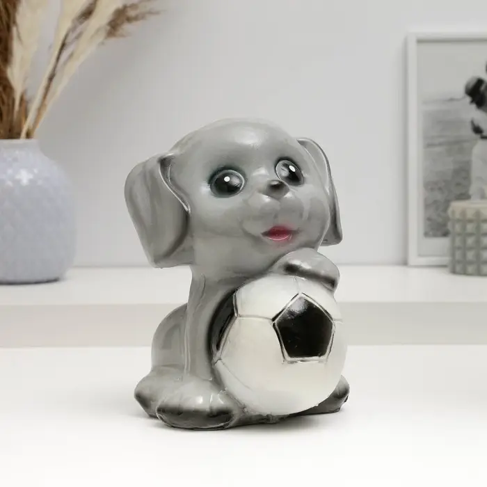 Копилка для денег «Щенок с мячом», гипс, серый, 17 см Копилка для денег «Щенок с мячом», гипс, серый, 17 см