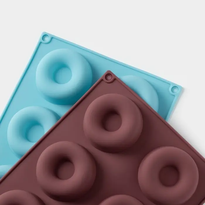 Форма для выпечки Доляна &laquo;Сладости. Пончики&raquo;, 29&times;17 см, 8 ячеек (d=6 см), силикон, МИКС