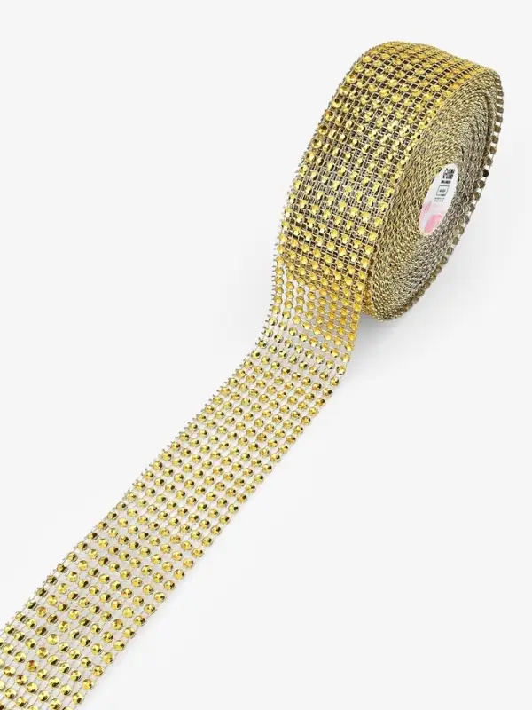 Лента с имитацией страз, 4 см, 9&plusmn;1 м, цвет золотой