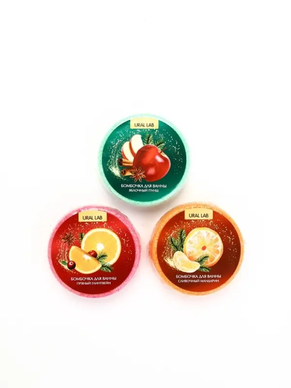 Набор бомбочек для ванны, аромат: мандарин, яблоко, апельсин, 3×100 г, Ural Lab