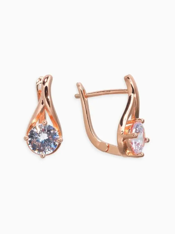Серьги со стразами &laquo;Магия&raquo;, бусинка в капле, белые в розовом золоте